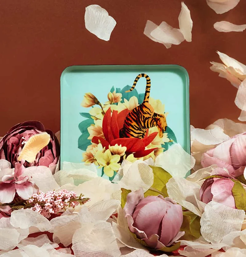 Vide-Poche 'TIGER FLOWER' Tiger-Blumen-Design 15x15cm