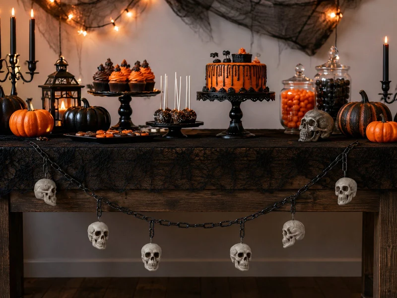 XL Totenkopf Girlande 177 cm  Halloween Deko mit 6 Schädeln