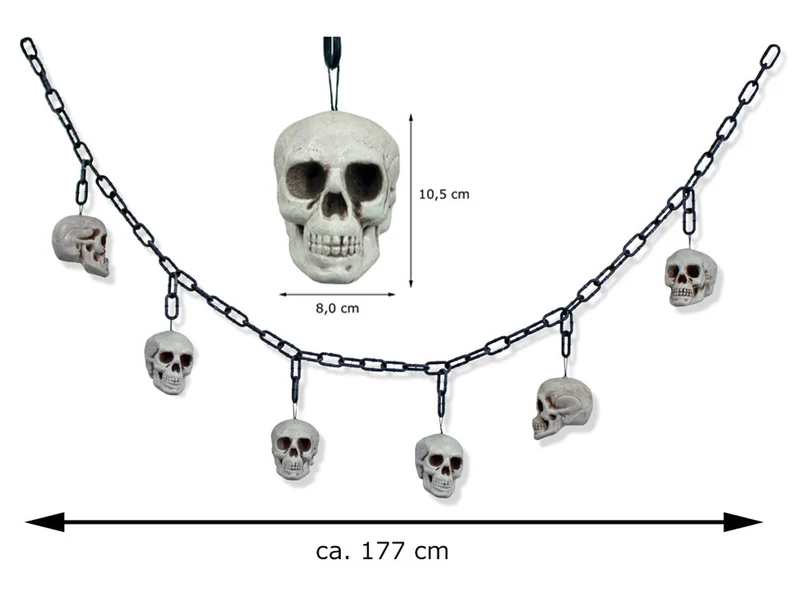 XL Totenkopf Girlande 177 cm  Halloween Deko mit 6 Schädeln