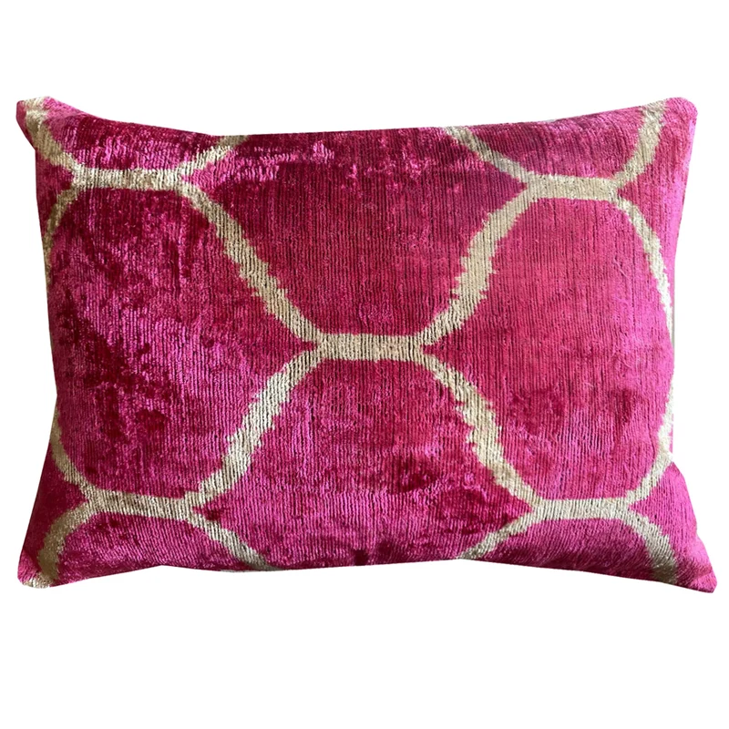 Kissen 'IKAT' aus Seidensamt - Kreise- fuchsia-creme 40x60 cm
