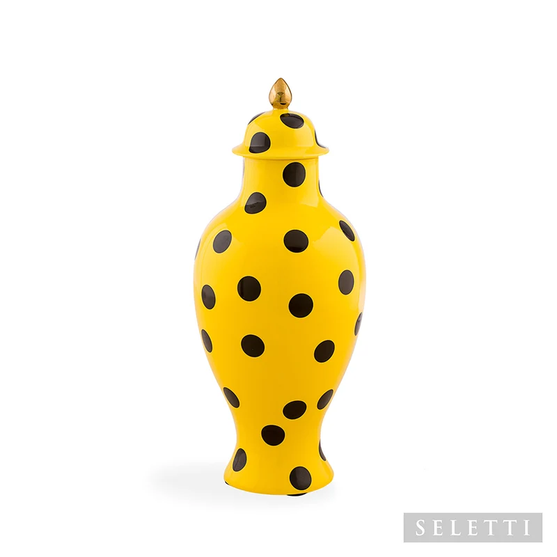 Vase mit Deckel SHIT gelb-schwarz Ø19,5x46,5 cm