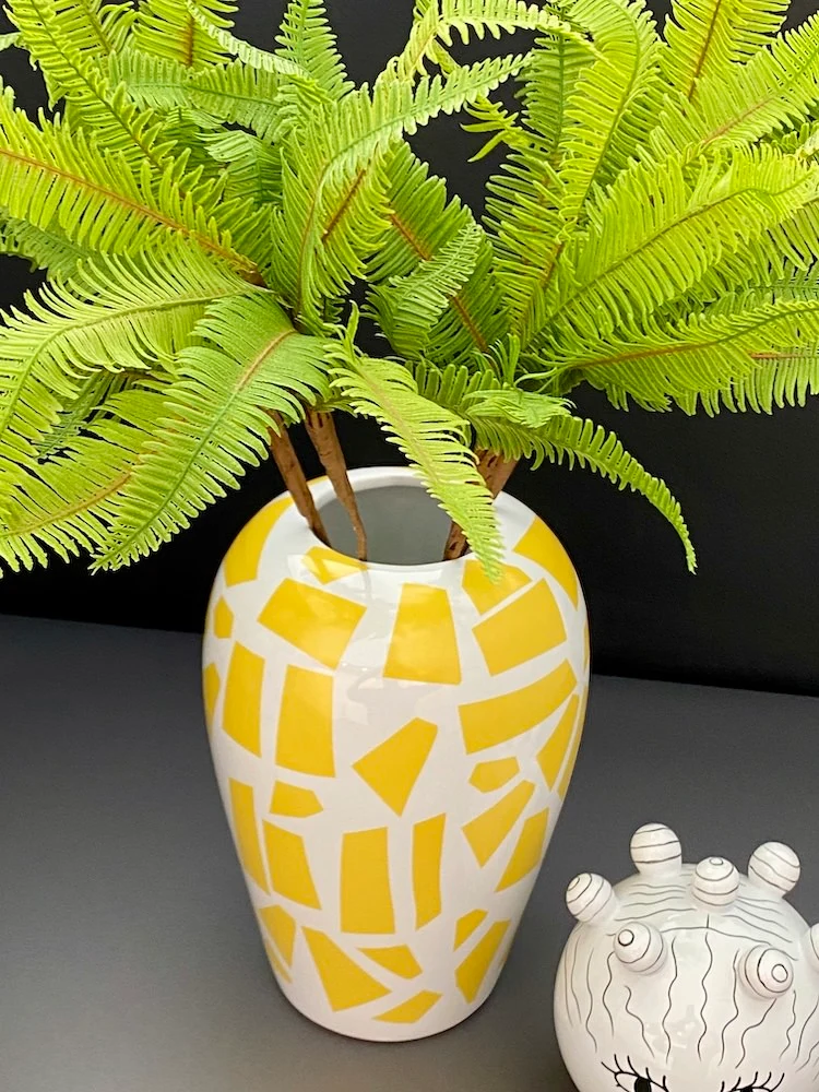 Vase mit Deckel CANOPIE ROSIO weiß-gelb Ø17x25,5 cm