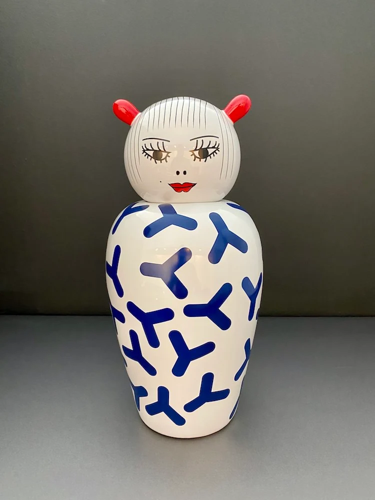 Vase mit Deckel CANOPIE ZOÉ weiß-blau Ø17x25,5 cm