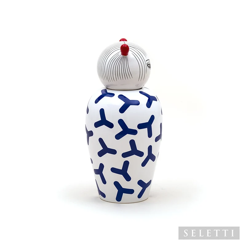 Vase mit Deckel CANOPIE ZOÉ weiß-blau Ø17x25,5 cm