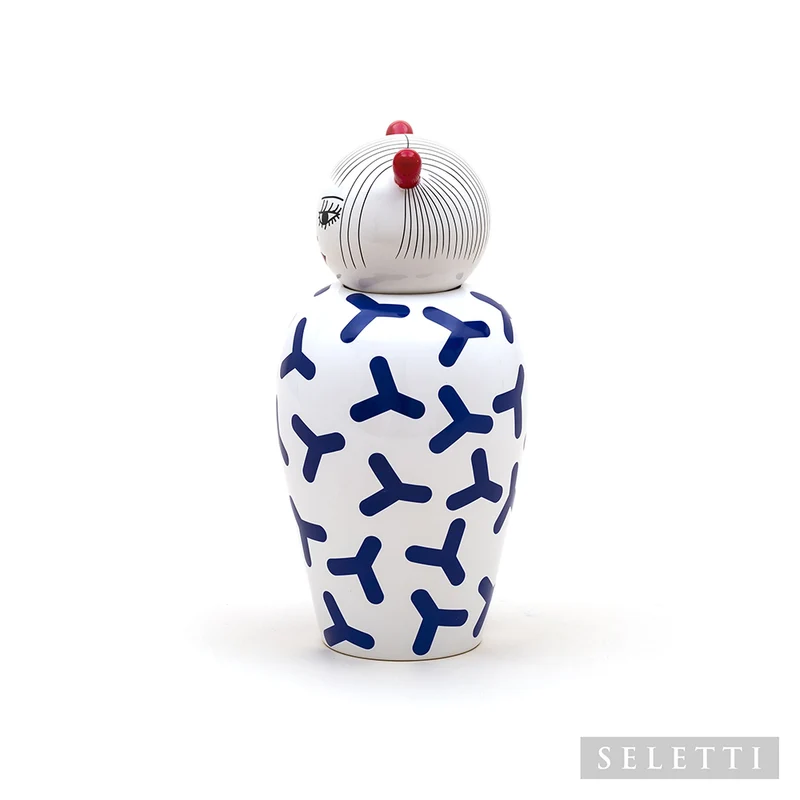 Vase mit Deckel CANOPIE ZOÉ weiß-blau Ø17x25,5 cm