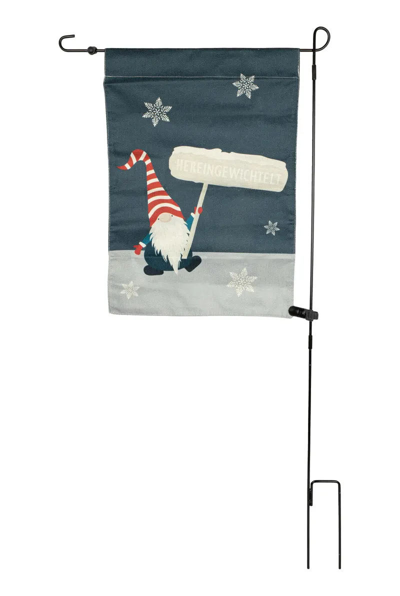 Riffelmacher Gartenfahne Weihnachten | Herzen gewichtelt Motiv | Grau | Stoff 32×45 / 90 cm | Weihnachtsdeko für außen | 13504