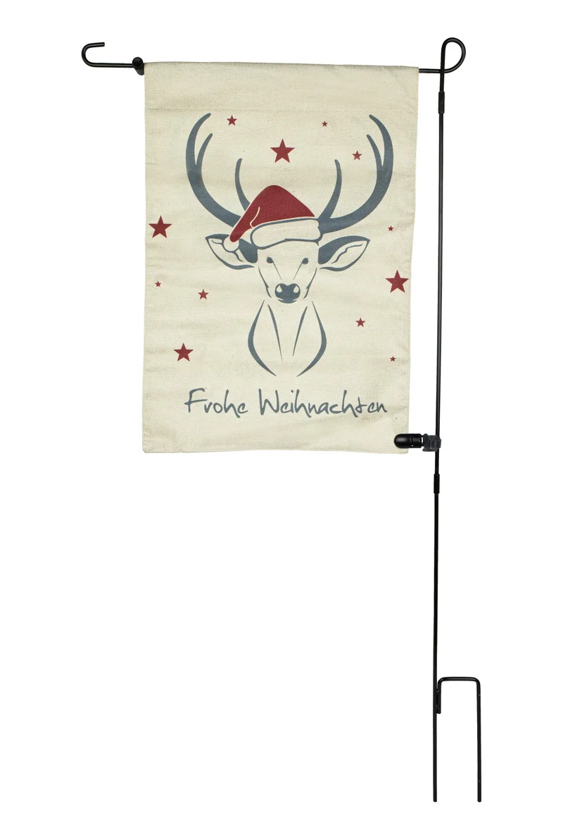Riffelmacher Gartenfahne Weihnachten | Hirsch Motiv | Weiß Grau | Stoff 32×45 / 90 cm | Weihnachtsdeko für außen | 13506