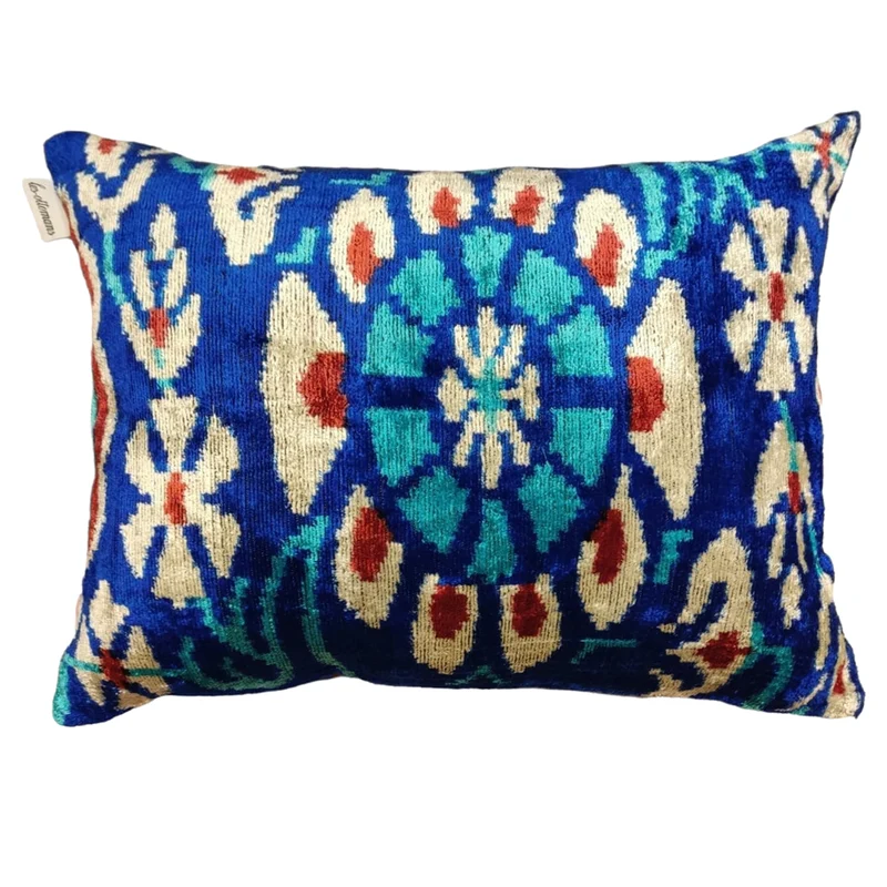 Kissen 'IKAT' aus Seidensamt - royal-blau 40x60 cm