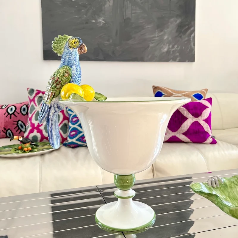 Keramik Obstschale 'MENAGERIE PARROT' Höhe 46cm