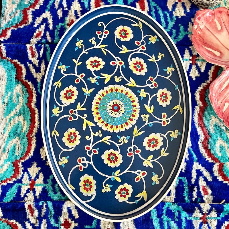 Tablett aus Eisen 'FLORAL' blau-mix 48x39 cm