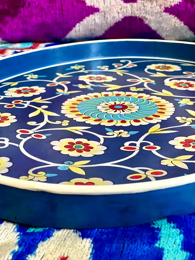 Tablett aus Eisen 'FLORAL' blau-mix 48x39 cm