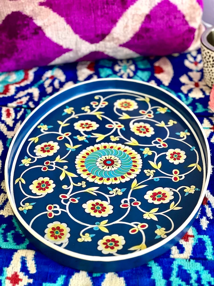 Tablett aus Eisen 'FLORAL' blau-mix 48x39 cm