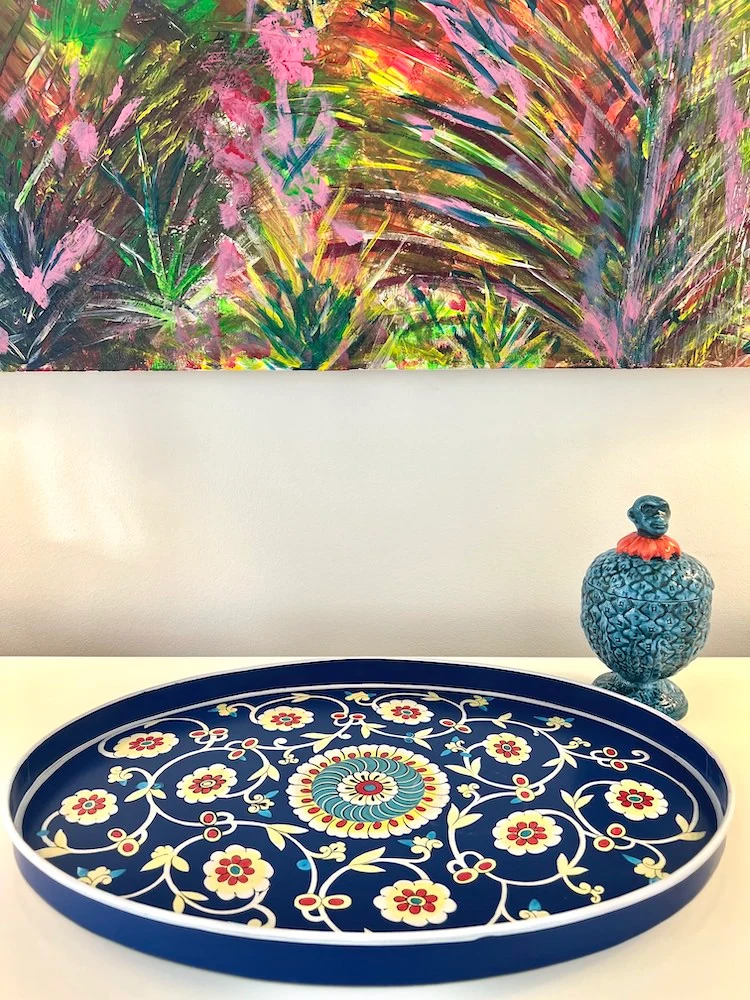 Tablett aus Eisen 'FLORAL' blau-mix 48x39 cm