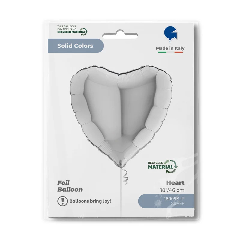 18"/Ø46cm Herz Folienballon Uni | Silber