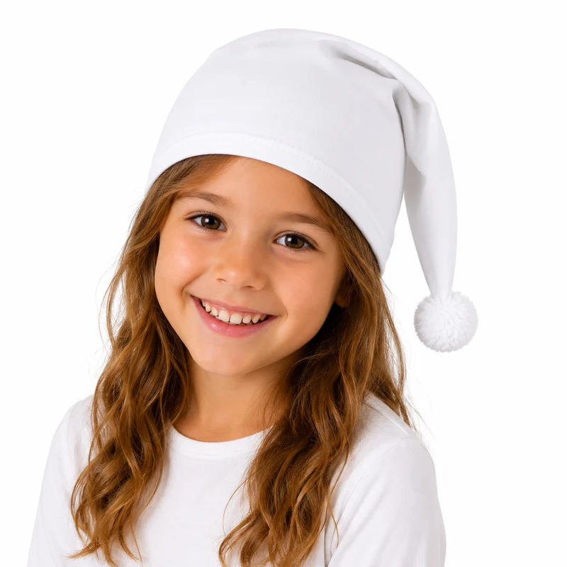 Kinder Schlafmütze mit Bommel - Baumwolle | Weiß