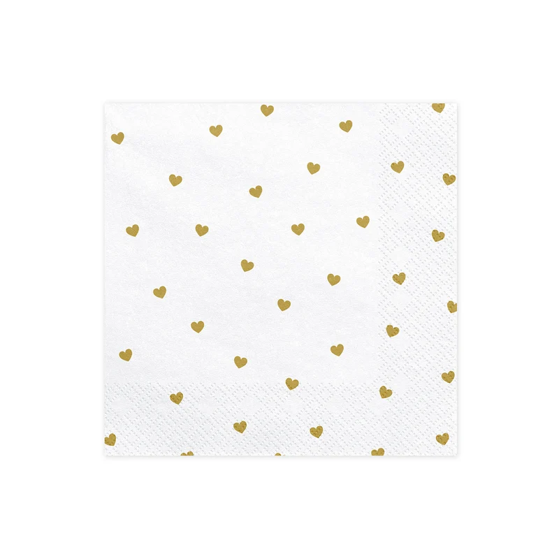 Servietten "Herzen" 20Stk/33x33cm | Weiß/Gold