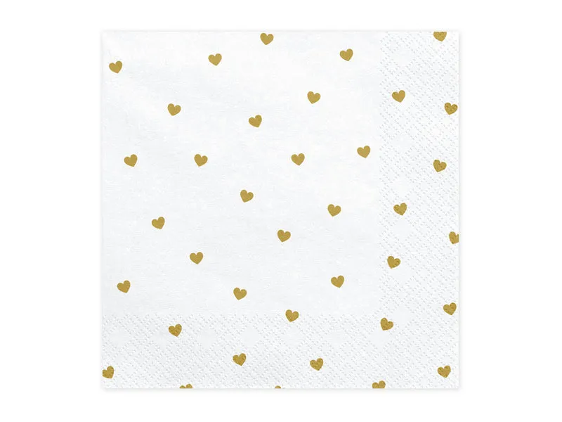 Servietten "Herzen" 20Stk/33x33cm | Weiß/Gold