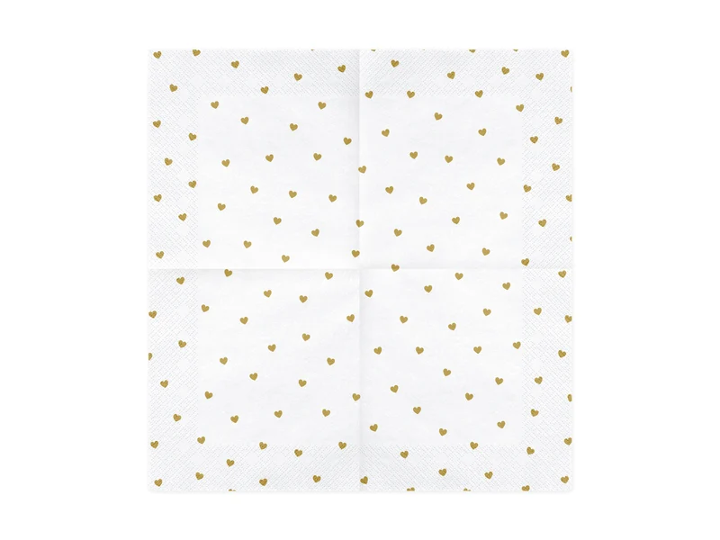 Servietten "Herzen" 20Stk/33x33cm | Weiß/Gold