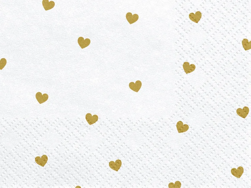 Servietten "Herzen" 20Stk/33x33cm | Weiß/Gold