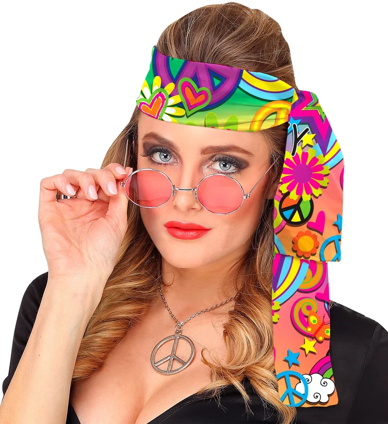60er Jahre Stirnband "Peace & Love" 18749 | Mehrfarbig