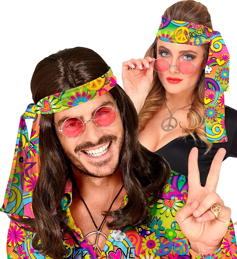 60er Jahre Stirnband "Peace & Love" 18749 | Mehrfarbig