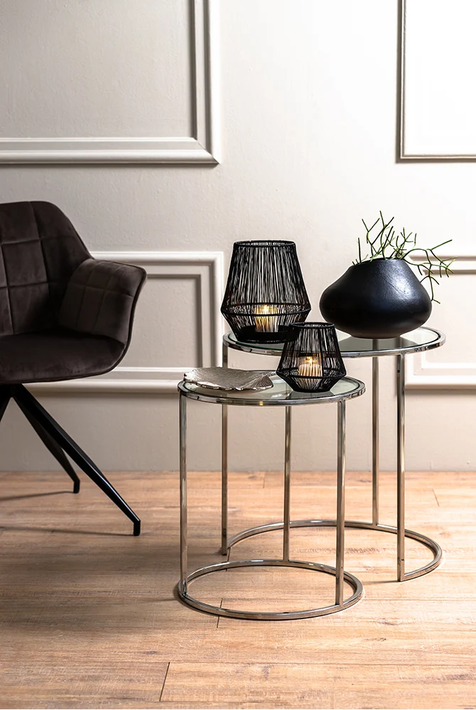 Beistelltisch DUARTE Glas Nickel 2er-Set