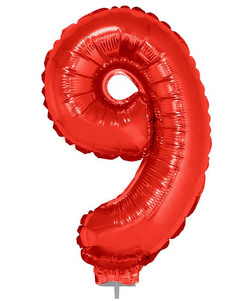 Zahlen Folienballon 41 cm mit Stab - Rot Zahl 9