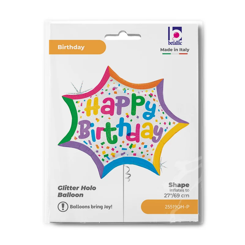 Shape Folienballon "Happy Birthday" Confetti | 69 cm