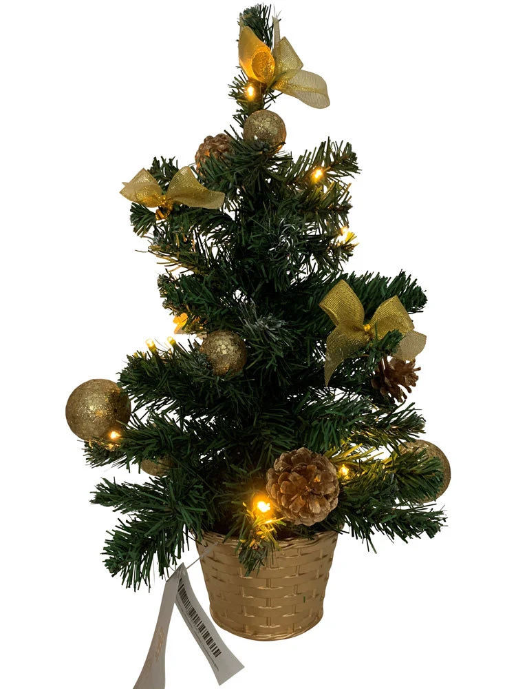 Geschmückter Weihnachtsbaum mit 20er LED Lichterkette - 50cm | 20257 - Gold