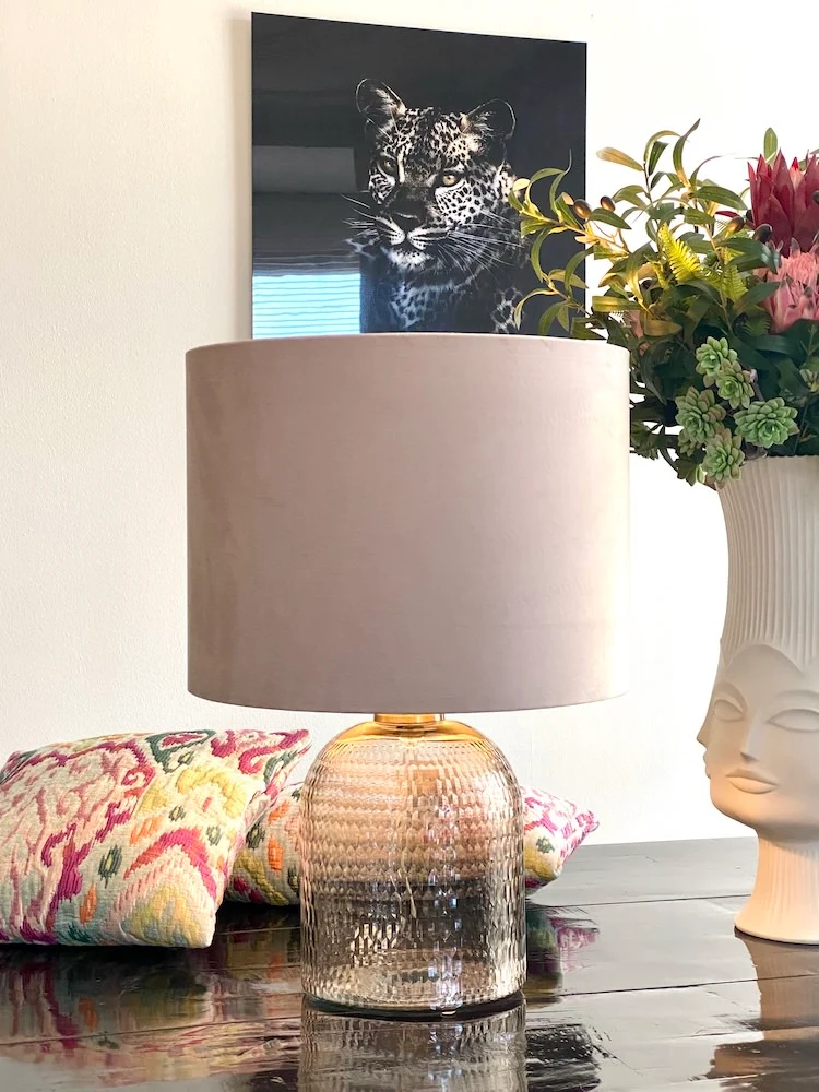 Tischlampe DAWID Glas-Velours hell rosa