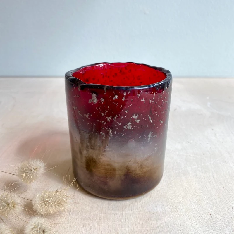 Windlicht MELANGE bubbles, ombre, rot Ø8x9cm