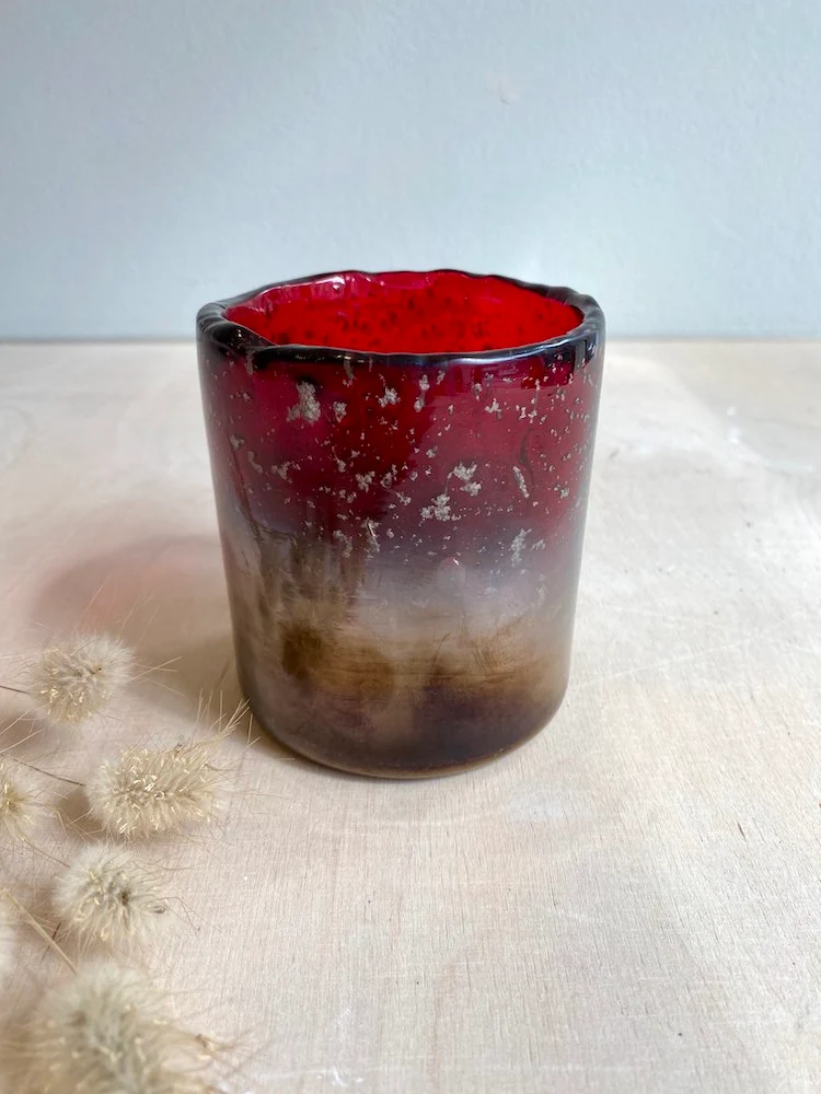 Windlicht MELANGE bubbles, ombre, rot Ø8x9cm