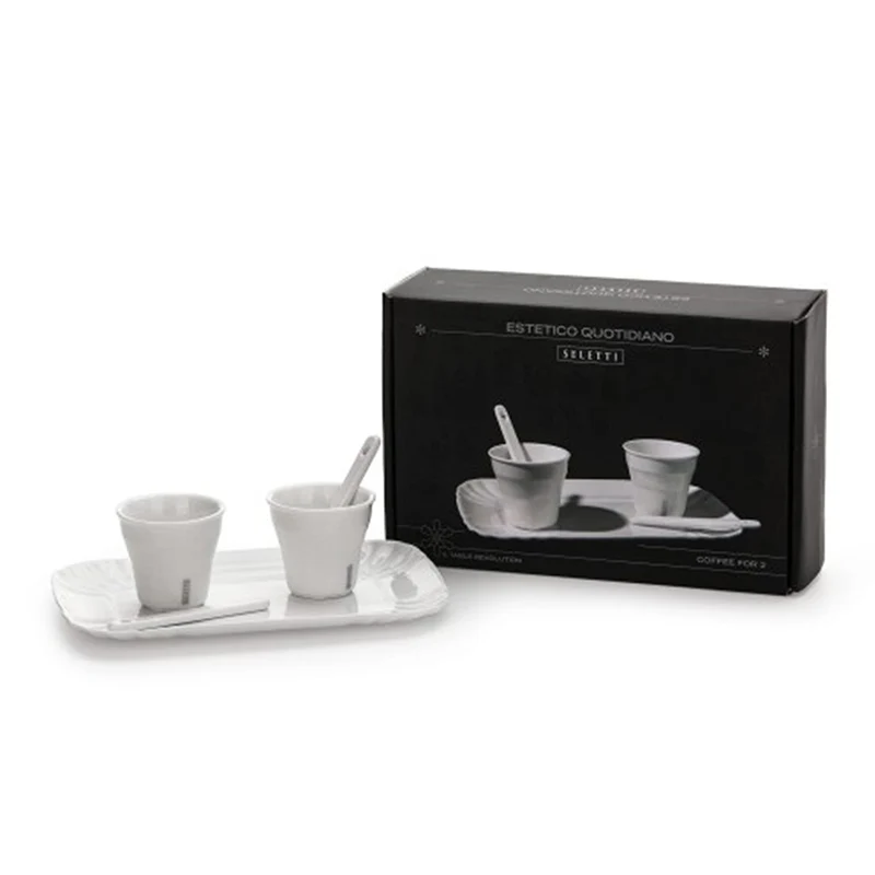 Kaffee Set 'COFFEE SET' aus Porzellan mit 2 Bechern + 2 Rührstäbe + 1 Tablett