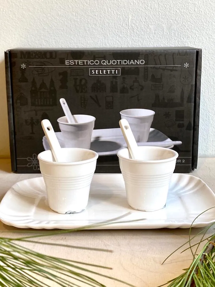 Kaffee Set 'COFFEE SET' aus Porzellan mit 2 Bechern + 2 Rührstäbe + 1 Tablett
