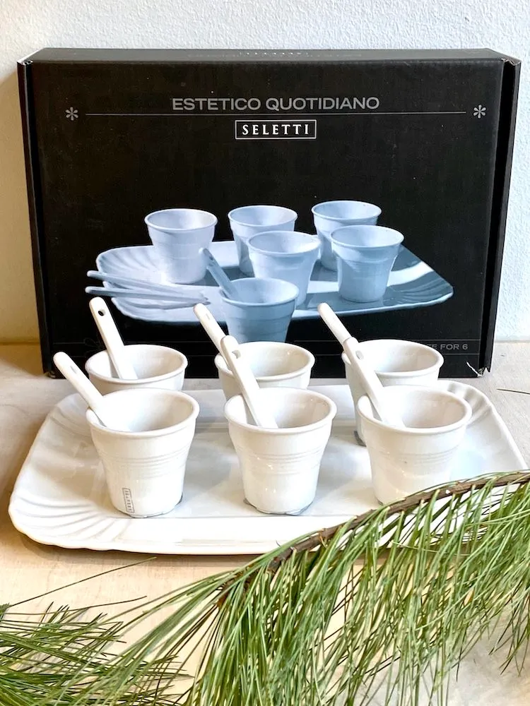 Kaffee Set 'COFFEE SET' aus Porzellan mit 6 Bechern + 6 Rührstäbe + 1 Tablett