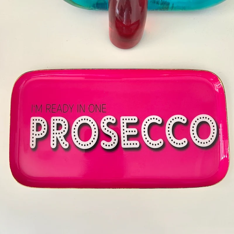 rechteckiges Dekotablett PROSECCO pink 21,6x0,9x11,6cm