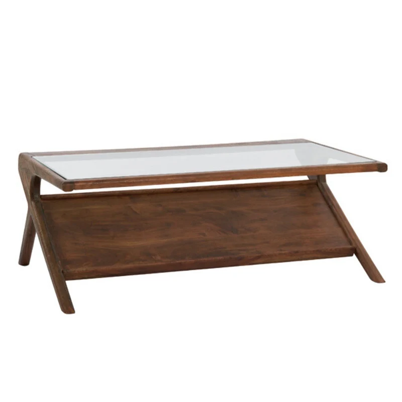 Couchtisch YUKI Akazia Holz und Glas braun