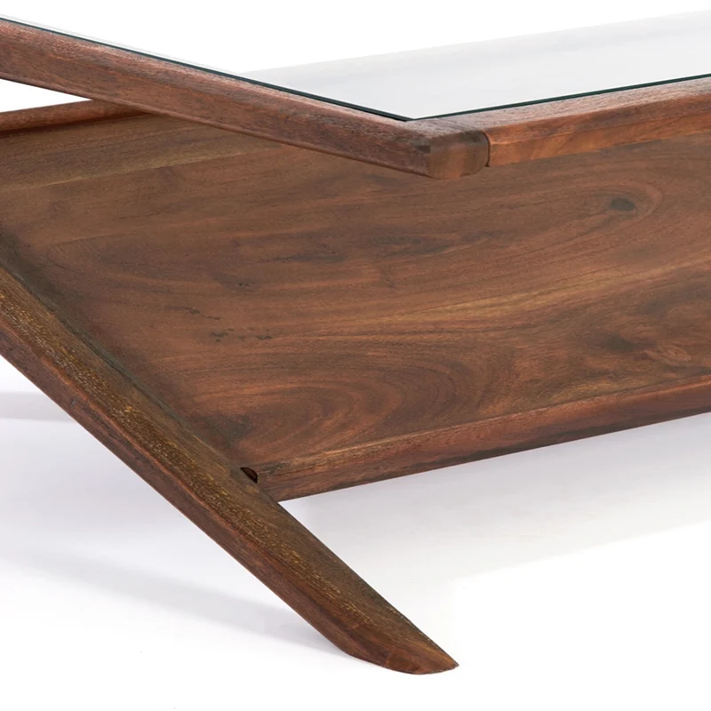 Couchtisch YUKI Akazia Holz und Glas braun