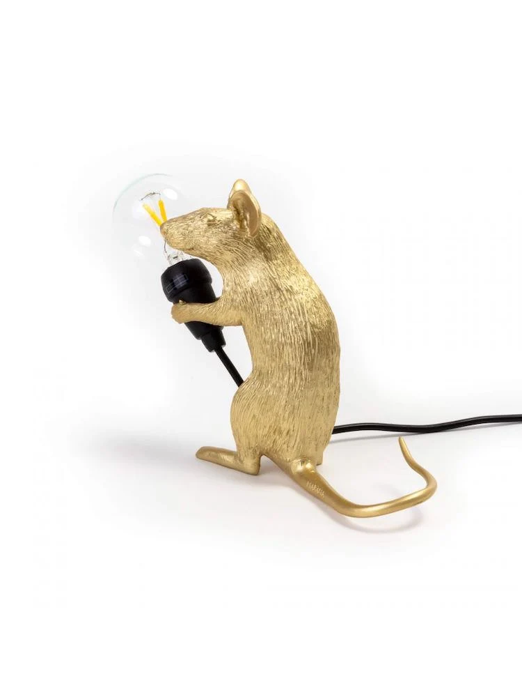 Tischlampe MOUSE sitzend-gold 5x15x12,5 cm mit USB