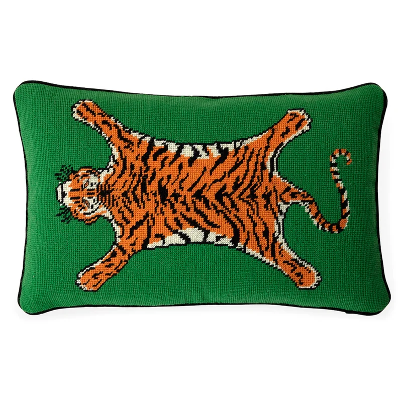 Kissen TIGER grün mit Baumwollsamt