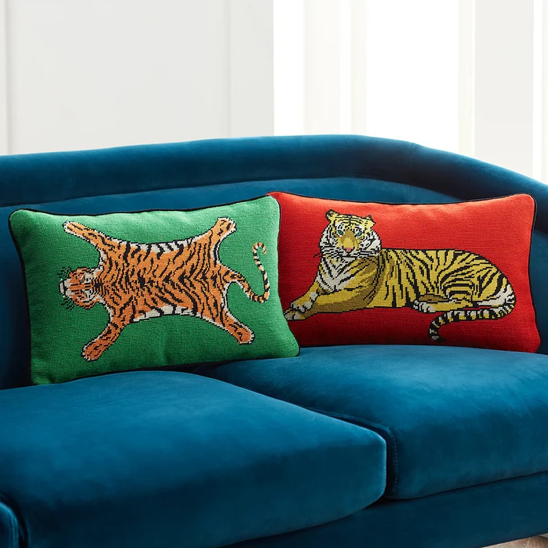 Kissen TIGER grün mit Baumwollsamt
