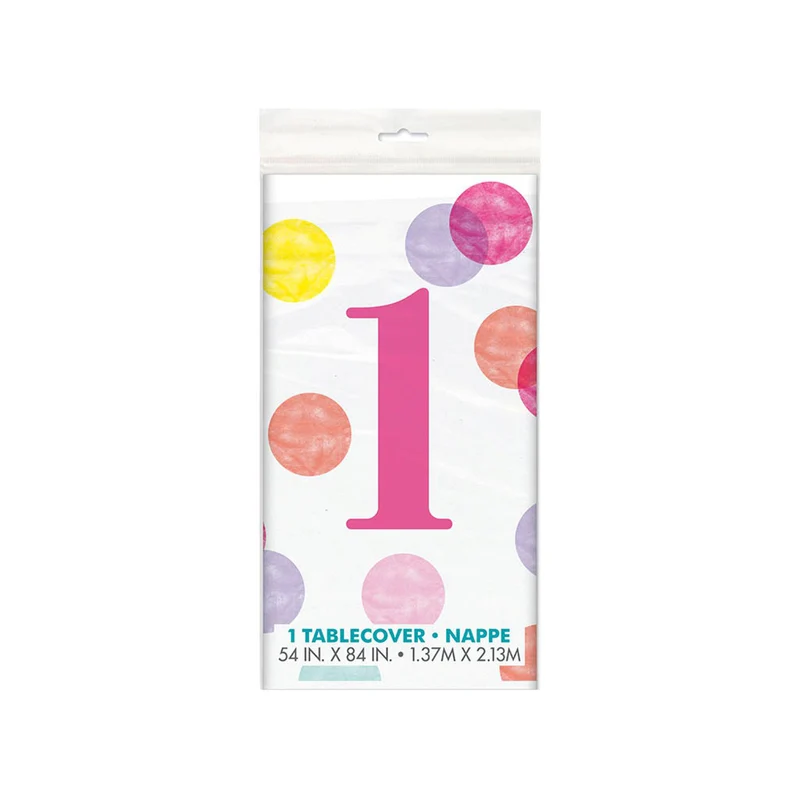 Tischdecke PVC Dots Rosa 1st Birthday ca.137x213cm