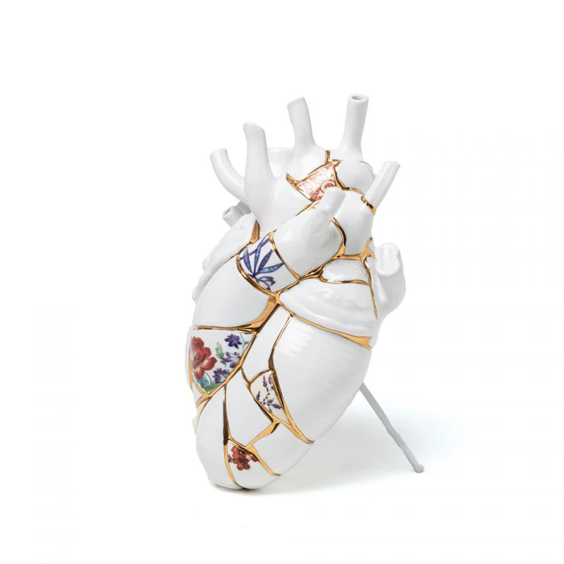 Vase LOVE IN BLOOM Kintsugi weiß-gold