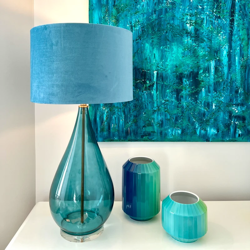 Tischleuchte STELLA türkis-blau Glas