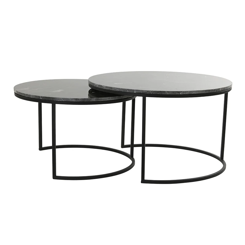 Couchtisch ALFIO Marmor braun-schwarz 2er-Set