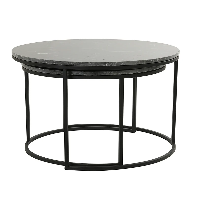 Couchtisch ALFIO Marmor braun-schwarz 2er-Set