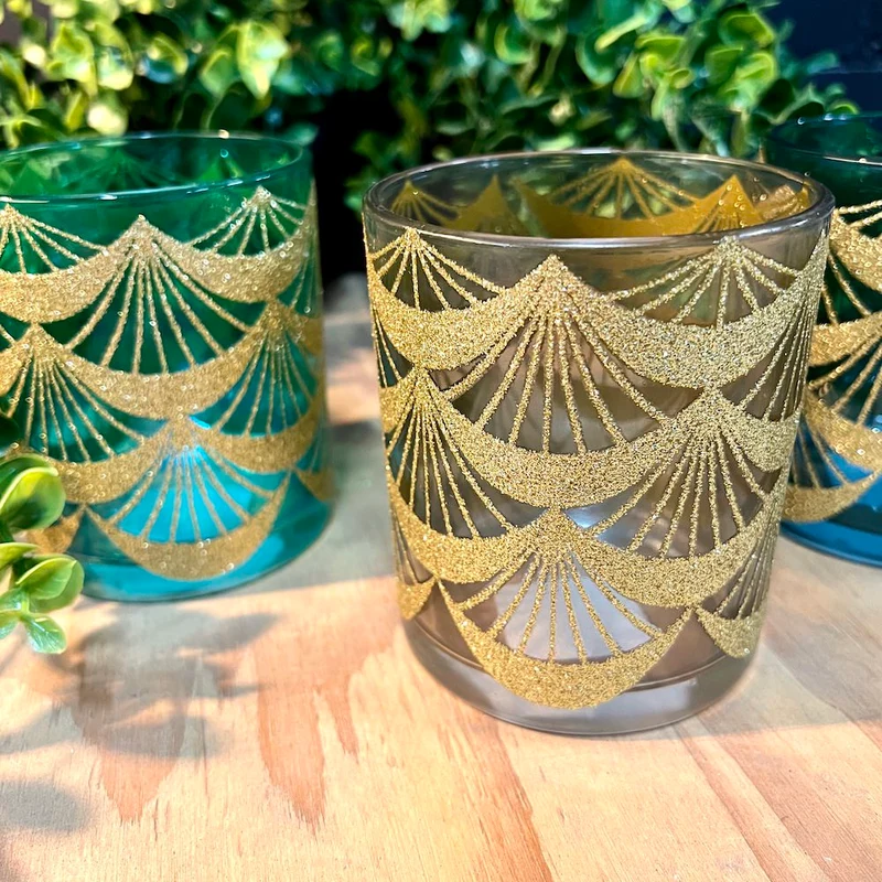 Teelichthalter Set AZIZA - Glas - h.grau-türkis-petrol Ø9x10 cm