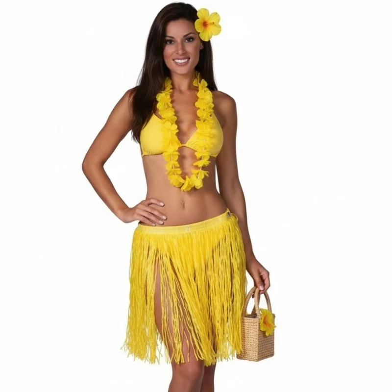 Hawaii Kostüm Set Flower 3-tlg. - Rocklänge 60 cm | Gelb