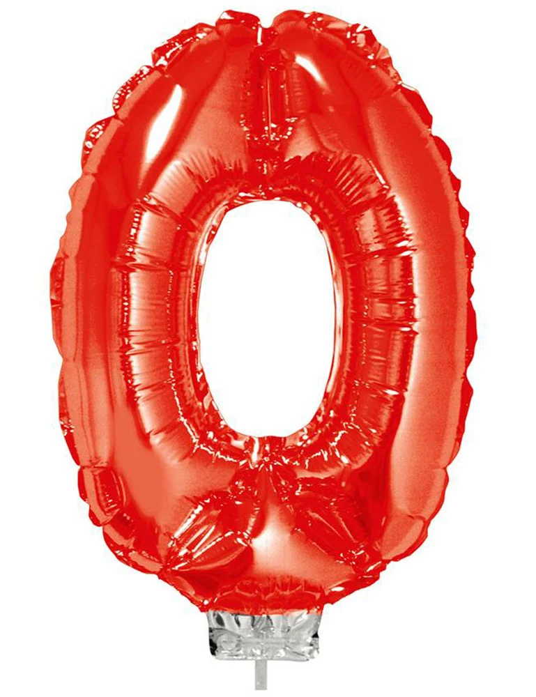 Zahlen Folienballon 41 cm mit Stab - Rot Zahl 0