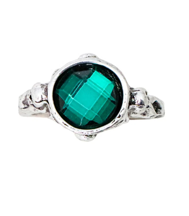 Gothic Damen Ring mit Totenkopf - Silber / Grün